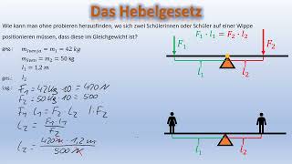 Das Hebelgesetz Physik 7 Klasse [upl. by Enitnatsnoc]