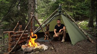 Bushcraft Camping in the Wild with My Dog  Campfire Cooking  Building Survival Shelter [upl. by Diver488]