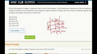 Overlapping Sets 1 Of the 200 students at College T majoring in one or more of the sciences 130 [upl. by Ahseinek]