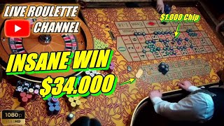 🔴 LIVE ROULETTE  💰 INSANE WIN 💲34000 In Las Vegas Casino 🎰 1000 Chips Inside ✅ 20240402 [upl. by Naicul579]