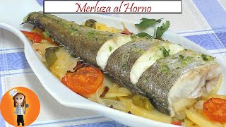 Merluza al Horno con Patatas y Verduras  Receta de Cocina en Familia [upl. by Egon]