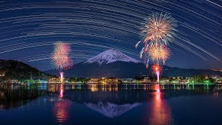 4K UHD  河口湖冬花火  富士山  星の軌跡  Lake Kawaguchi Winter Firework Star Trails over Mt Fuji 2018 [upl. by Erminna16]