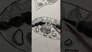 Feu de Camp  InktoberDay22 art inktober2024 forêt feudecamp inkdrawing asmr inktober [upl. by Clarisa]