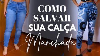 DIY CUSTOMIZAR O JEANS MANCHADO DE ÁGUA SANITÁRIA  TUTORIAL FÁCIL FAÇA VOCÊ MESMA [upl. by Vasiliu296]