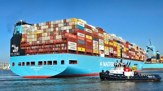 New Type Maersk MegaShip Antonia Maersks First Docking in Rotterdam [upl. by Almeeta573]