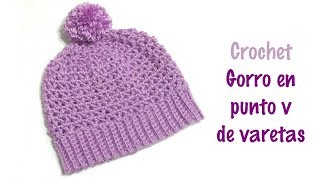 Gorro a crochet en punto v de varetas [upl. by Kcinomod315]