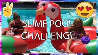 SWIMMING POOL SLIME CHALLENGE  MAKING SLIME ON A GIANT FLOATY [upl. by Raymond]