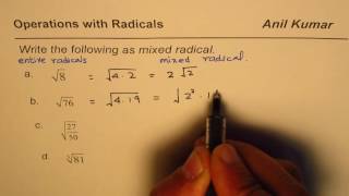 Write as Mixed Radicals given Pure Radical [upl. by Skelton]