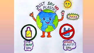 International Plastic bag free day drawing Poster on plastic free day Say No Plastic Drawing easy [upl. by Kirimia]