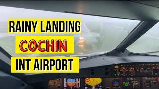 Captains view of Rainy Landing at Cochin International Airport [upl. by Ekez]