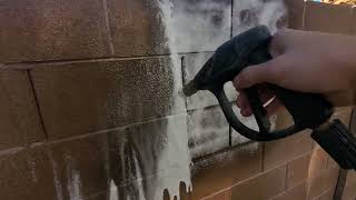 how to clean bbq smoke soot from Masonry concrete wall zep foaming wall cleaner [upl. by Chrystal]