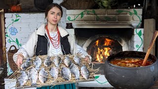 Hard life in village Woman is cooking traditional Ukrainian food in oven 300 year old recipes [upl. by Sumer]