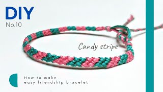 Candy stripe friendship bracelet 2 colors easy tutorial for beginners [upl. by Anide]