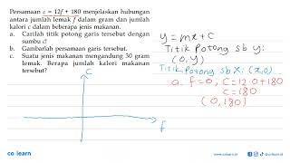 Persamaan c12f  180 menjelaskan hubungan antara jumlah lemak f dalam gram dan jumlah kalori c d [upl. by Annalise]