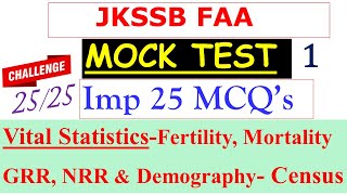 MCQS Mock TestVital Statistics Demography Census Mortality Fertility DemographyCensus NRRGRR [upl. by Glory]