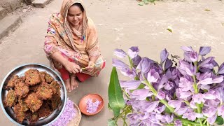 Kochuri fuler Pakora Kochuri Pana fuler Bora  village cooking [upl. by Kaslik]