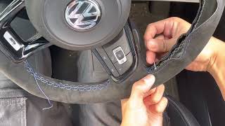 how to do steering wheel cover stitch for Golf R  GTI mk7mk75 alcantara steering wheel wrap DIY [upl. by Assenev]