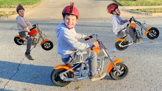 MoTORCYCLE for KiDS Caleb Plays with New Surprise Motorbike RideOn Toy [upl. by Animas930]