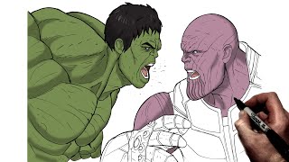 How To Draw Thanos Vs Hulk  Step By Step  Marvel Avengers [upl. by Nesnah379]