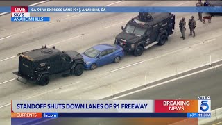 Corona police talks to KTLA 5 as 91 Freeway standoff continues [upl. by Aelegna]