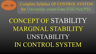 Lec45 Concept of Stability Marginal Stability and Unstability in Control System  R K Classes [upl. by Zelda]