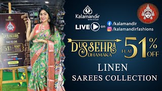 Kalamandir Dussehra Dhamaka SALE Flat 51 OFF  Linen Sarees  Kalamandir Sarees LIVE [upl. by Aleen]