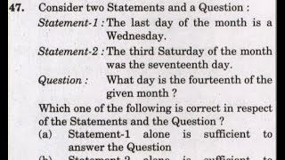 CSAT 2021 Solved Paper  Consider two … Statement 1 The last day of the month is a Wednesday [upl. by Hibbs]