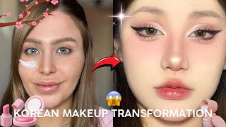 Korean Makeup Transformation tutorial  Asian Without Plastic Surgery [upl. by Arretahs]