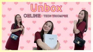 แกะกล่อง Unbox  CELINE TEEN TRIOMPHE BAG IN SHINY CALFSKIN BLACK [upl. by Etnemelc527]