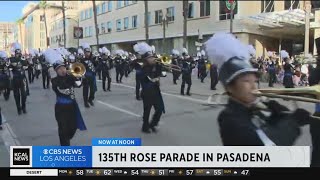 Protesters briefly stop the 135th Rose Parade Monday morning [upl. by Nesyt]