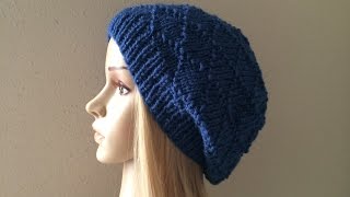 How To Knit A Knit And Purl Diamond Hat Lilus Handmade Corner Video  31 [upl. by Akenahs]