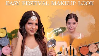 Glossy Parlour Wala Festival Makeup Look For Beginners 😍 Be Your Own Makeup Artist 💯 makeupinhindi [upl. by Car]