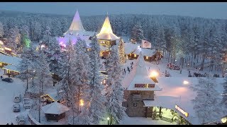 Santa Claus hometown Rovaniemi Lapland Finland by air Father Christmas travel video Arctic Circle [upl. by Apeed]