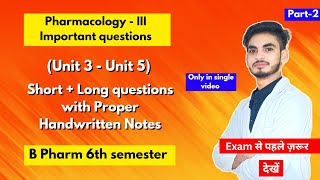 Pharmacology 6th semester important questions। B Pharm। Short and long Questions। Part2। Shahruddin [upl. by Oninrutas]