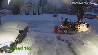 Yanmar Cub Cadet Sc2400 Sub compact tractor plowing snow with loader 1 foot deep snow [upl. by Aleakam]