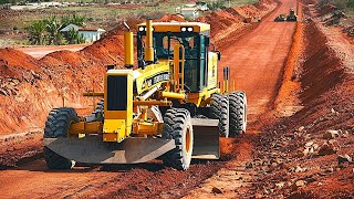 Awesome first foundation road construction site heavy machinery with a grader machine moving ground [upl. by Rastus]