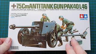 Tamiya 135 75cm AntiTank Gun Pak 40 L46  Kit Review [upl. by Nrek]