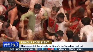 ‘La Tomatina’ festival tomato fighting [upl. by Irpak]