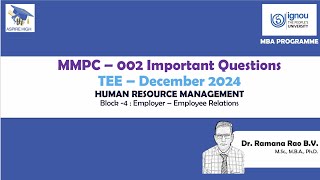 MMPC 002 Important Questions  Human Resource Management  Block 4  IGNOU MBA [upl. by Dietrich]