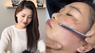 💈ASMR  Remove a lot of vellus hair from a womans face 🪒Crazy oriental shaving [upl. by Marcia]