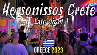 Hersonissos Crete late night walking tour 4k Kreta Greece 2023 [upl. by Hteb992]