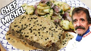 steak au poivre vert avec pommes de terre lyonnaise [upl. by Fonville]