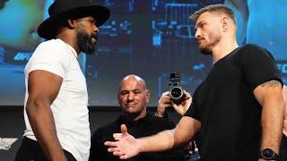 Jon Jones Denies Stipe MIocics Handshake At UFC 309 Press Conference  MMA Fighting [upl. by Kerianne605]