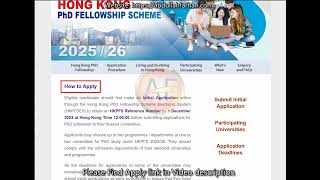 Hong Kong Fully Funded PhD Fellowships 202526 Application Guidehigh StipendApply now [upl. by Lohrman]