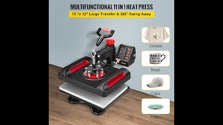 VEVOR 11 in 1 Heat Press 12 x 15 Inch Multifunctional Clamshell Printer Digital Dual [upl. by Andromede168]