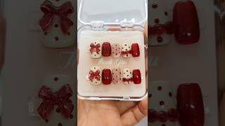 Cute red ribbon bows amp dotted nail designcateyenailsredruby [upl. by Elamor]