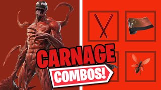 CARNAGE COMBOS  FORTNITE SKIN REVIEW [upl. by Schluter286]