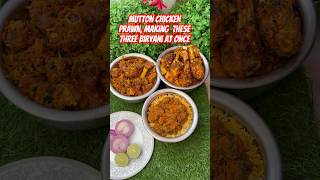 MUTTON FRY CHICKEN FRY PRAWNS FRY BIRYANIS MAKING THESE THREE FRY BIRYANI AT ONCE shorts [upl. by Nylave453]