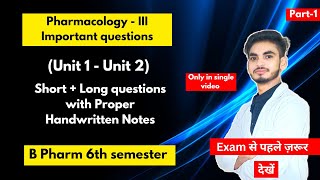 Pharmacology 6th semester important questions। B Pharm। Short and long Questions। Part1। Shahruddin [upl. by Ciprian]