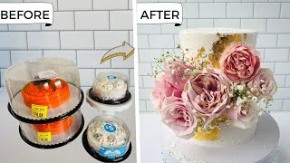 Turning a 20 Grocery Store Cake into a DIY Wedding Cake I Cake Challenge [upl. by Adierf]